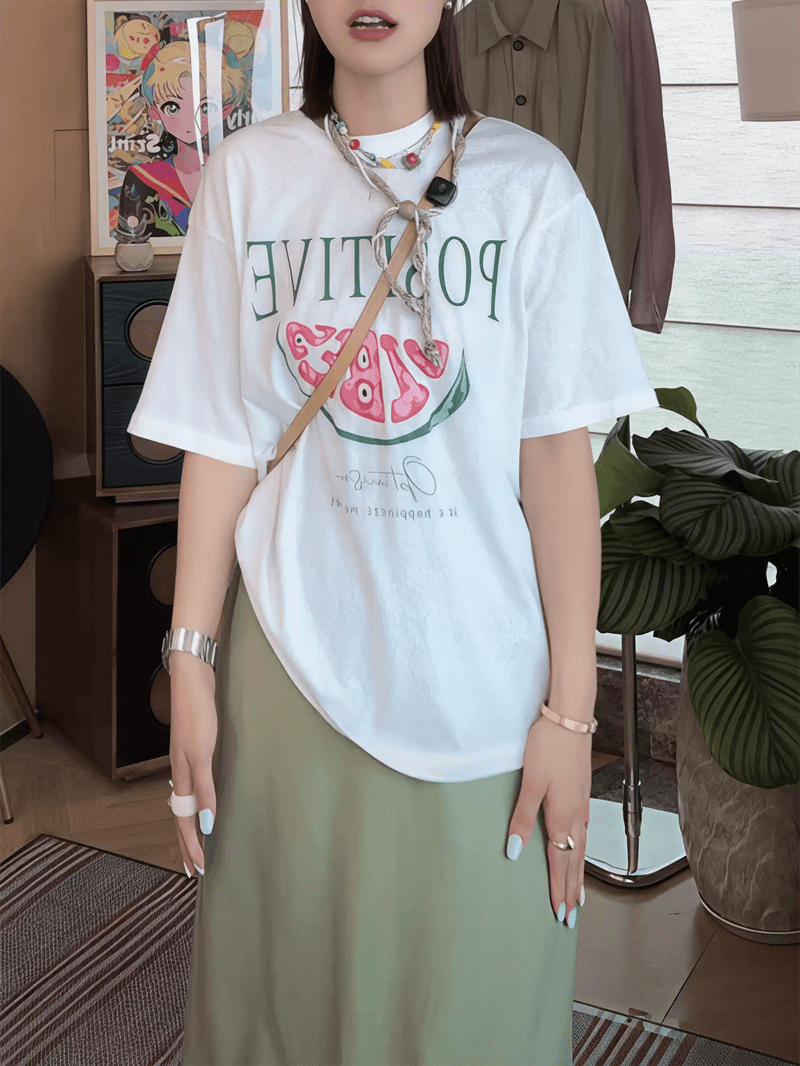 경관 그림 21 순면 210 그램 이후 패키지 칼라 여름 드레스 한 부서 반팔 티셔츠 여성 한국 스타일 루즈핏 빅 사이즈 프린트 상세 이미지 3