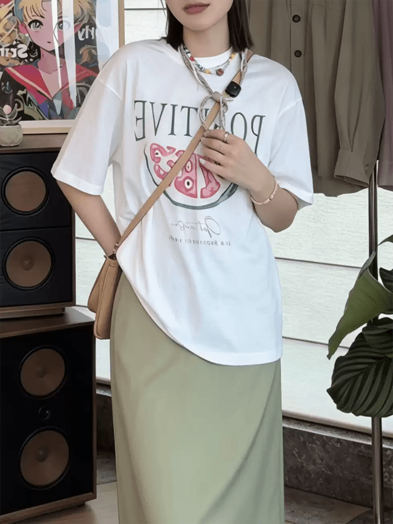 경관 그림 21 순면 210 그램 이후 패키지 칼라 여름 드레스 한 부서 반팔 티셔츠 여성 한국 스타일 루즈핏 빅 사이즈 프린트 상세 이미지 6