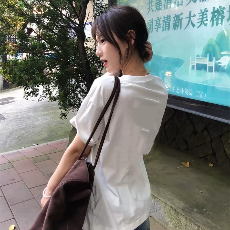 경관 그림 21 순면 210 그램 이후 패키지 칼라 여름 드레스 한 부서 반팔 티셔츠 여성 한국 스타일 루즈핏 빅 사이즈 프린트 이미지 5