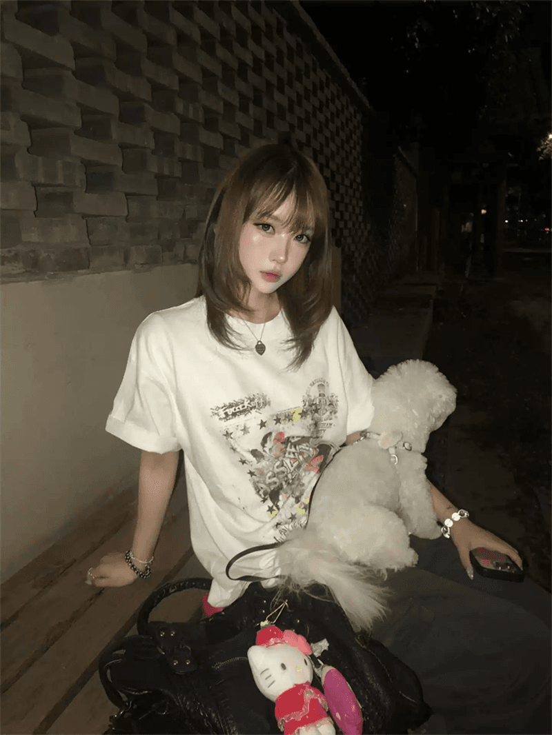 경관 그림 21 순면 210 그램 이후 패키지 칼라 여름 드레스 한 부서 반팔 티셔츠 여성 한국 스타일 루즈핏 빅 사이즈 프린트 이미지 4