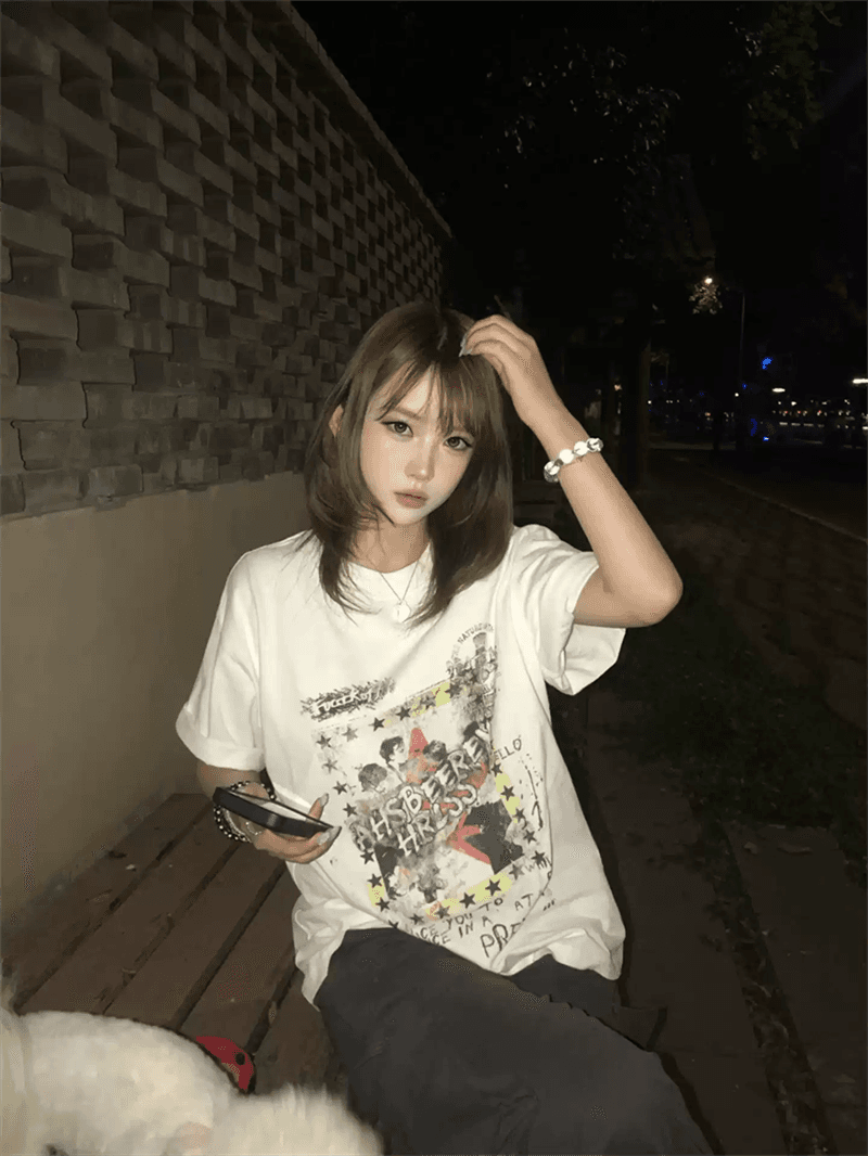 경관 그림 21 순면 210 그램 이후 패키지 칼라 여름 드레스 한 부서 반팔 티셔츠 여성 한국 스타일 루즈핏 빅 사이즈 프린트 상세 이미지 2