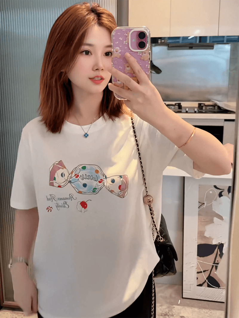경관 그림 21 순면 210 그램 이후 패키지 칼라 여름 드레스 한 부서 반팔 티셔츠 여성 한국 스타일 루즈핏 빅 사이즈 프린트