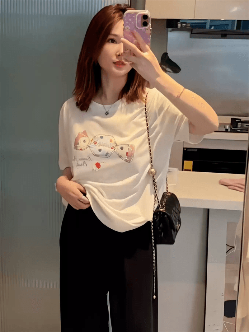 경관 그림 21 순면 210 그램 이후 패키지 칼라 여름 드레스 한 부서 반팔 티셔츠 여성 한국 스타일 루즈핏 빅 사이즈 프린트 이미지 2