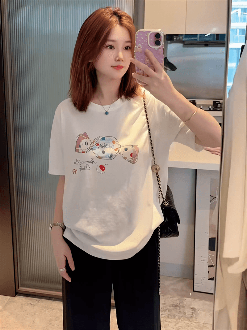 경관 그림 21 순면 210 그램 이후 패키지 칼라 여름 드레스 한 부서 반팔 티셔츠 여성 한국 스타일 루즈핏 빅 사이즈 프린트 상세 이미지 6