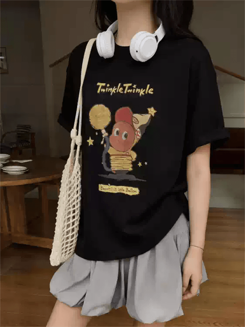 경관 그림 21 순면 210 그램 이후 패키지 칼라 여름 드레스 한 부서 반팔 티셔츠 여성 한국 스타일 루즈핏 빅 사이즈 프린트 이미지 2