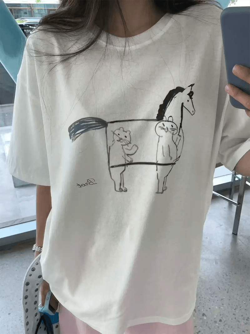 경관 그림 21 순면 210 그램 이후 패키지 칼라 여름 드레스 한 부서 반팔 티셔츠 여성 한국 스타일 루즈핏 빅 사이즈 프린트