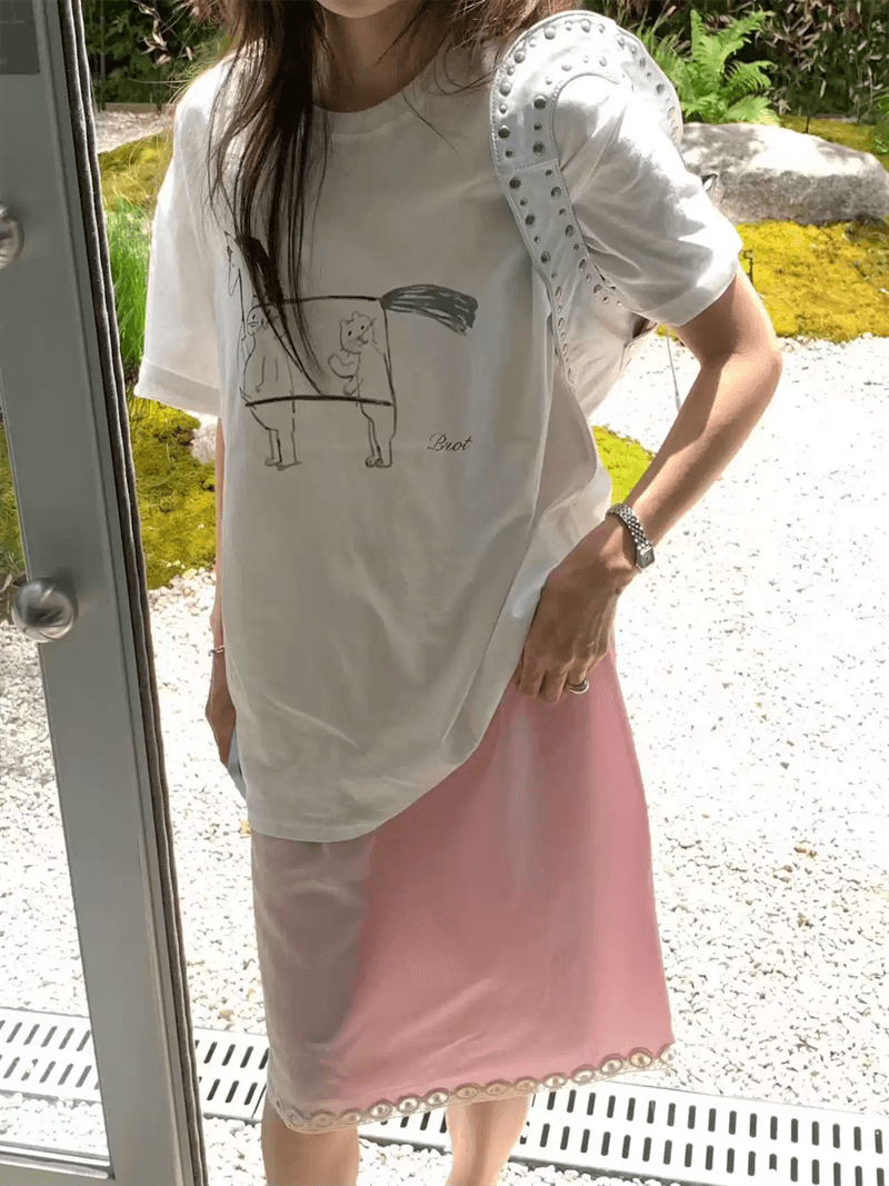 경관 그림 21 순면 210 그램 이후 패키지 칼라 여름 드레스 한 부서 반팔 티셔츠 여성 한국 스타일 루즈핏 빅 사이즈 프린트 이미지 3