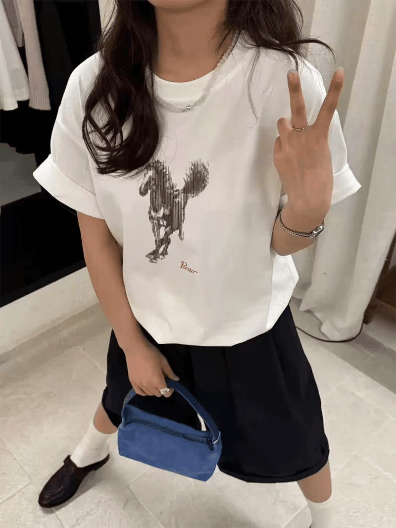 경관 그림 21 순면 210 그램 이후 패키지 칼라 여름 드레스 한 부서 반팔 티셔츠 여성 한국 스타일 루즈핏 빅 사이즈 프린트 이미지 2
