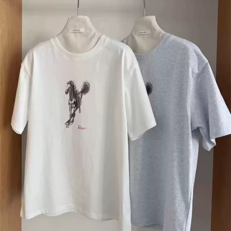 경관 그림 21 순면 210 그램 이후 패키지 칼라 여름 드레스 한 부서 반팔 티셔츠 여성 한국 스타일 루즈핏 빅 사이즈 프린트 이미지 5