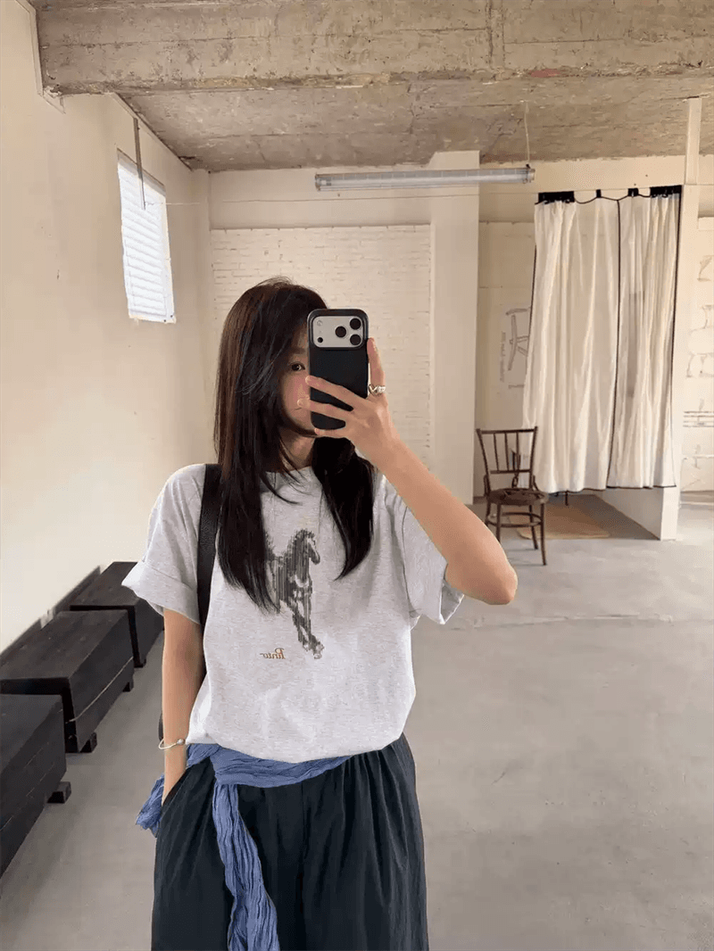 경관 그림 21 순면 210 그램 이후 패키지 칼라 여름 드레스 한 부서 반팔 티셔츠 여성 한국 스타일 루즈핏 빅 사이즈 프린트 상세 이미지 6