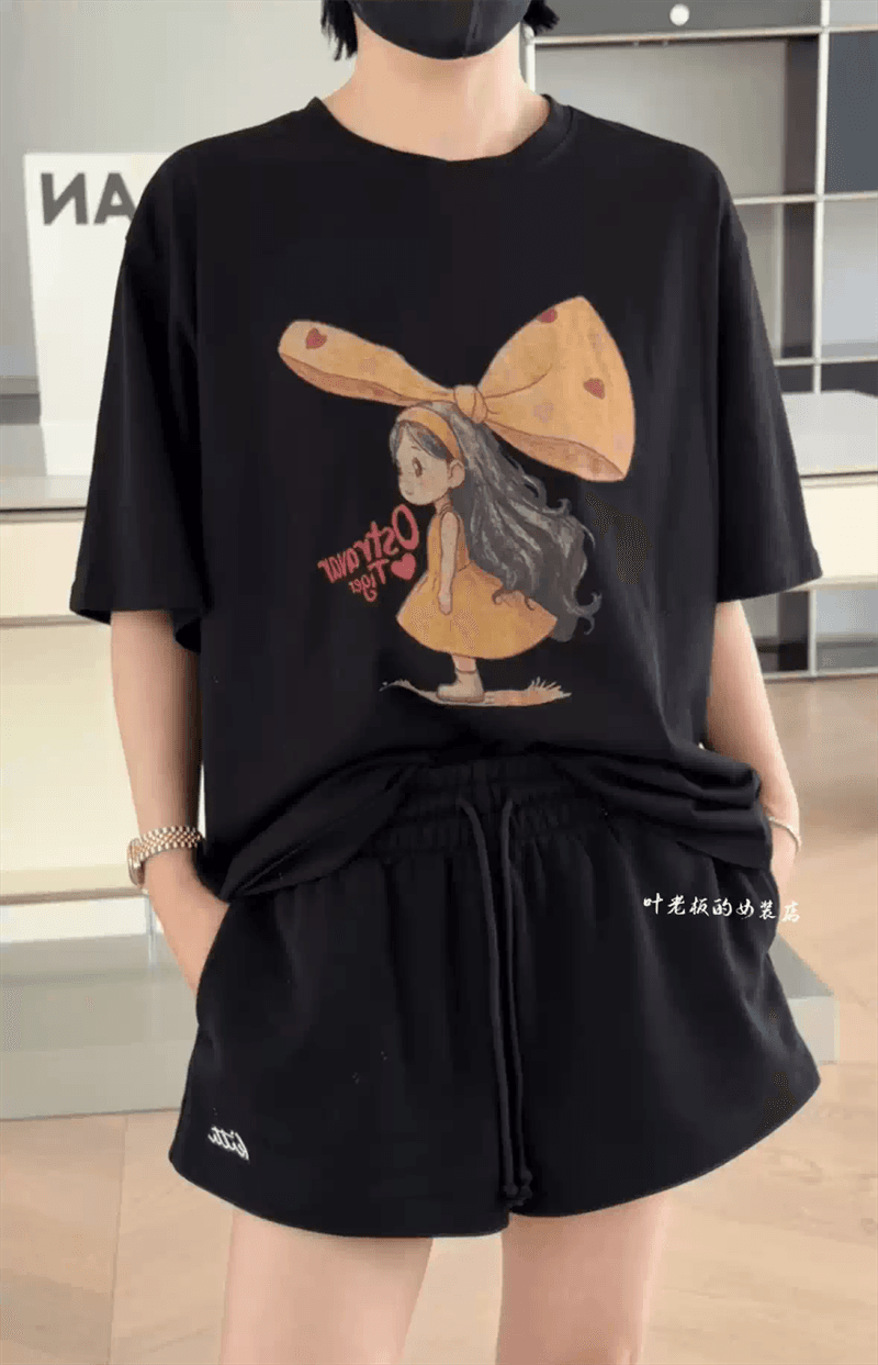 경관 그림 21 순면 210 그램 이후 패키지 칼라 여름 드레스 한 부서 반팔 티셔츠 여성 한국 스타일 루즈핏 빅 사이즈 프린트 상세 이미지 4