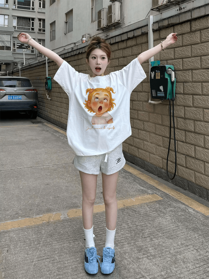 경관 그림 21 순면 210 그램 이후 패키지 칼라 여름 드레스 한 부서 반팔 티셔츠 여성 한국 스타일 루즈핏 빅 사이즈 프린트 이미지 2