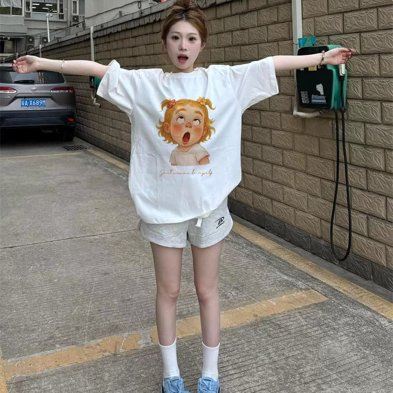 경관 그림 21 순면 210 그램 이후 패키지 칼라 여름 드레스 한 부서 반팔 티셔츠 여성 한국 스타일 루즈핏 빅 사이즈 프린트 이미지 5