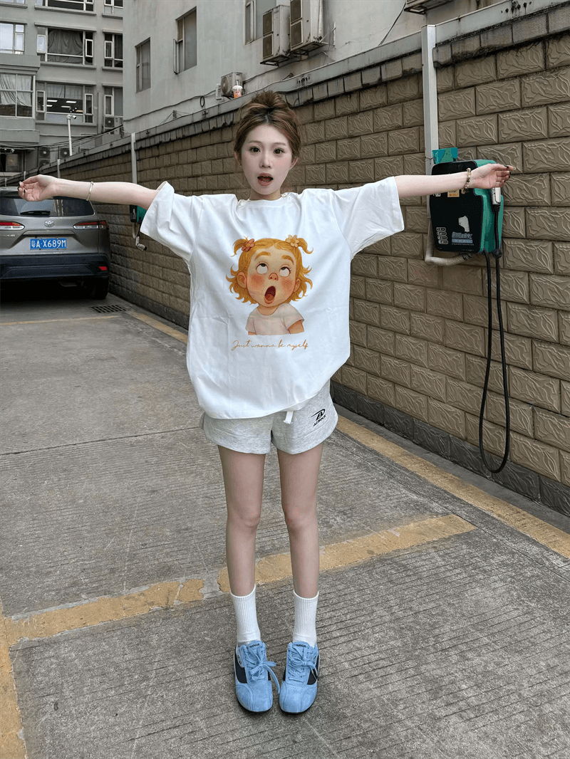 경관 그림 21 순면 210 그램 이후 패키지 칼라 여름 드레스 한 부서 반팔 티셔츠 여성 한국 스타일 루즈핏 빅 사이즈 프린트 상세 이미지 4
