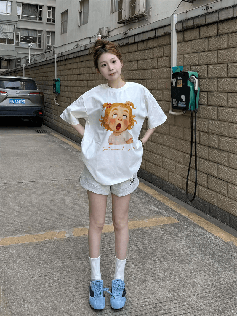 경관 그림 21 순면 210 그램 이후 패키지 칼라 여름 드레스 한 부서 반팔 티셔츠 여성 한국 스타일 루즈핏 빅 사이즈 프린트 상세 이미지 5
