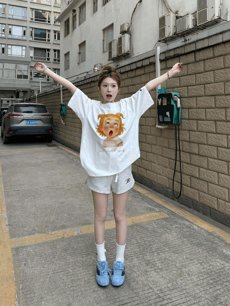 경관 그림 21 순면 210 그램 이후 패키지 칼라 여름 드레스 한 부서 반팔 티셔츠 여성 한국 스타일 루즈핏 빅 사이즈 프린트 상세 이미지 6