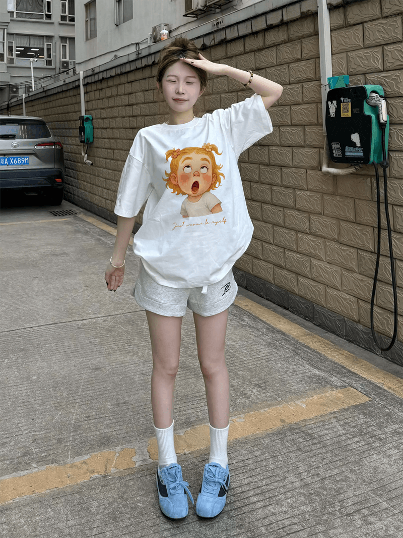 경관 그림 21 순면 210 그램 이후 패키지 칼라 여름 드레스 한 부서 반팔 티셔츠 여성 한국 스타일 루즈핏 빅 사이즈 프린트 상세 이미지 7