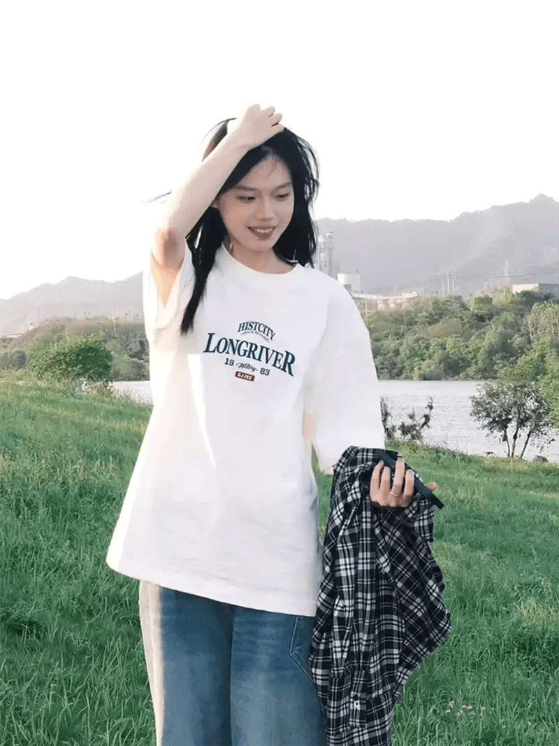 경관 그림 21 순면 210 그램 이후 패키지 칼라 여름 드레스 한 부서 반팔 티셔츠 여성 한국 스타일 루즈핏 빅 사이즈 프린트 이미지 2