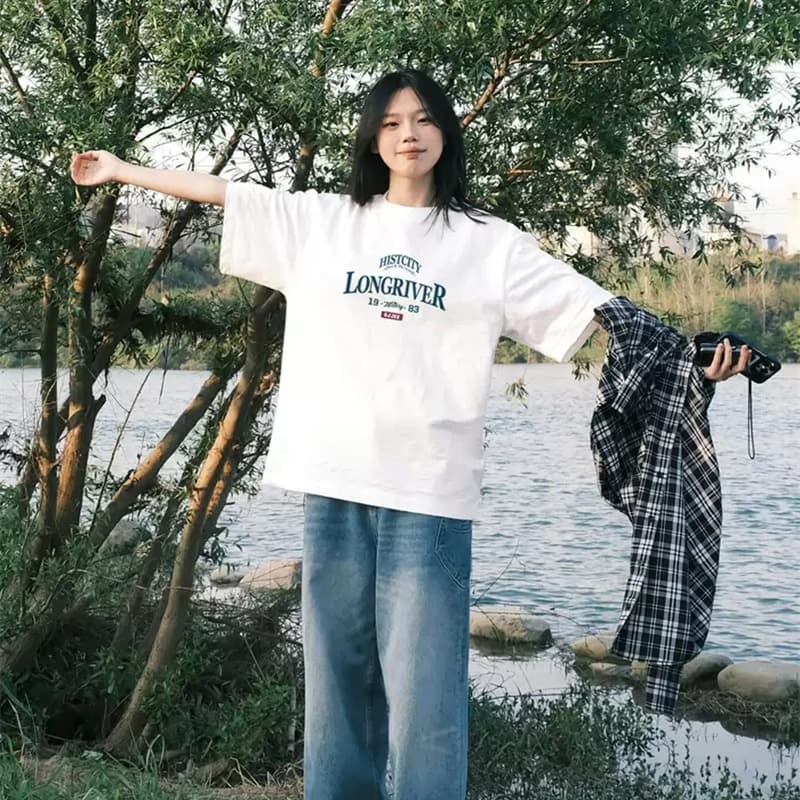 경관 그림 21 순면 210 그램 이후 패키지 칼라 여름 드레스 한 부서 반팔 티셔츠 여성 한국 스타일 루즈핏 빅 사이즈 프린트 이미지 5