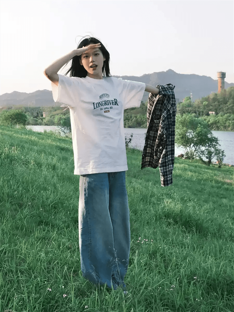 경관 그림 21 순면 210 그램 이후 패키지 칼라 여름 드레스 한 부서 반팔 티셔츠 여성 한국 스타일 루즈핏 빅 사이즈 프린트 상세 이미지 3