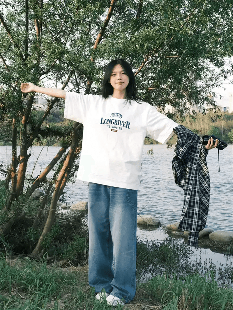 경관 그림 21 순면 210 그램 이후 패키지 칼라 여름 드레스 한 부서 반팔 티셔츠 여성 한국 스타일 루즈핏 빅 사이즈 프린트 상세 이미지 5