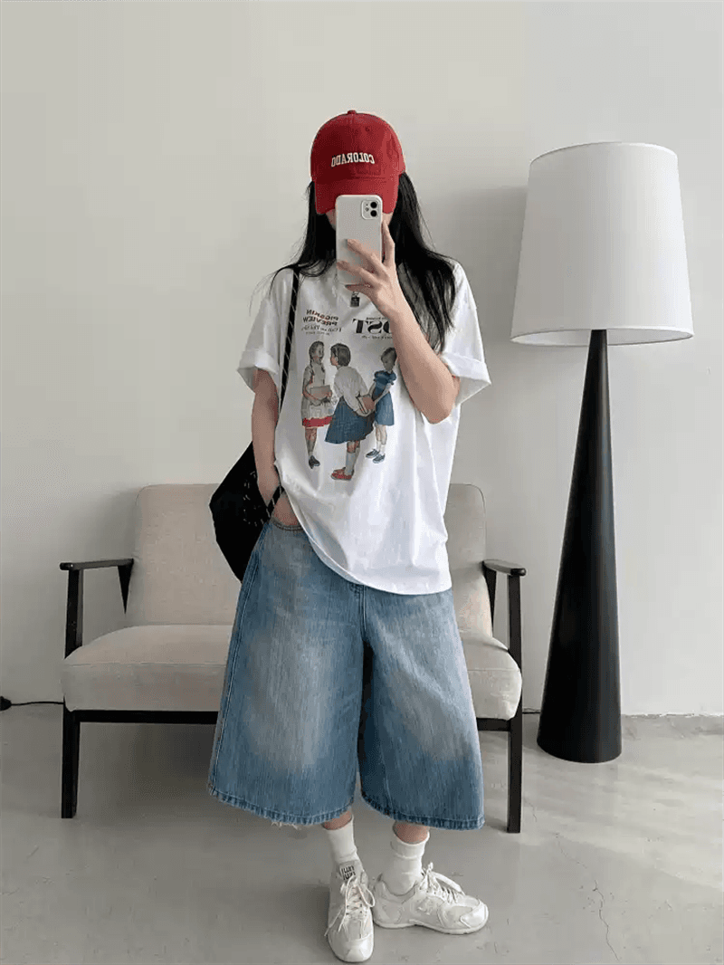 경관 그림 21 순면 210 그램 이후 패키지 칼라 여름 드레스 한 부서 반팔 티셔츠 여성 한국 스타일 루즈핏 빅 사이즈 프린트 이미지 2