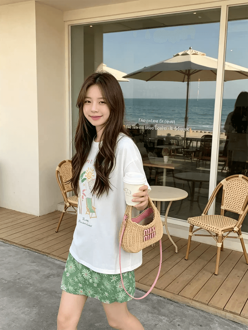 경관 그림 21 순면 210 그램 이후 패키지 칼라 여름 드레스 한 부서 반팔 티셔츠 여성 한국 스타일 루즈핏 빅 사이즈 프린트 상세 이미지 5