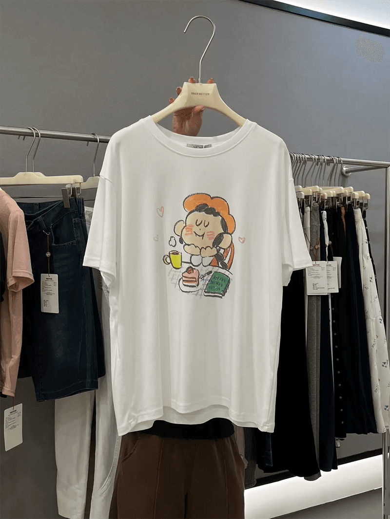 경관 그림 21 순면 210 그램 이후 패키지 칼라 여름 드레스 한 부서 반팔 티셔츠 여성 한국 스타일 루즈핏 빅 사이즈 프린트 상세 이미지 2