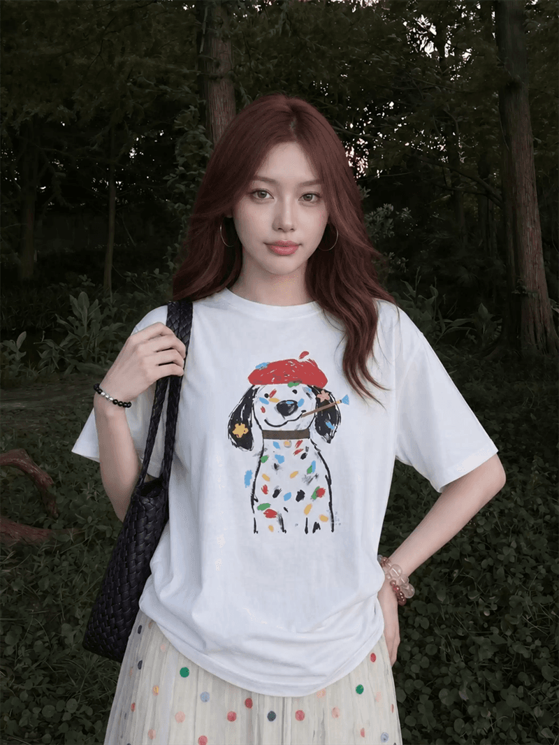 2026 한국 대외 무역 새로운 이후 패키지 칼라 여름 드레스 한 부서 반팔 티셔츠 여성 한국 스타일 루즈핏 빅 사이즈 프린트 이미지 2