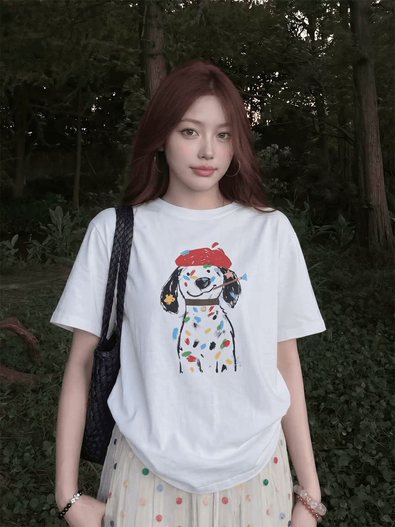 2026 한국 대외 무역 새로운 이후 패키지 칼라 여름 드레스 한 부서 반팔 티셔츠 여성 한국 스타일 루즈핏 빅 사이즈 프린트 이미지 3