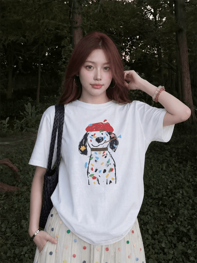 2026 한국 대외 무역 새로운 이후 패키지 칼라 여름 드레스 한 부서 반팔 티셔츠 여성 한국 스타일 루즈핏 빅 사이즈 프린트 상세 이미지 2