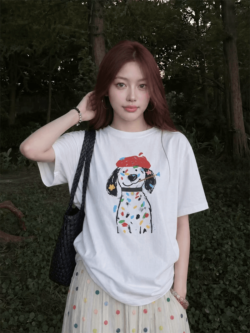 2026 한국 대외 무역 새로운 이후 패키지 칼라 여름 드레스 한 부서 반팔 티셔츠 여성 한국 스타일 루즈핏 빅 사이즈 프린트 상세 이미지 4