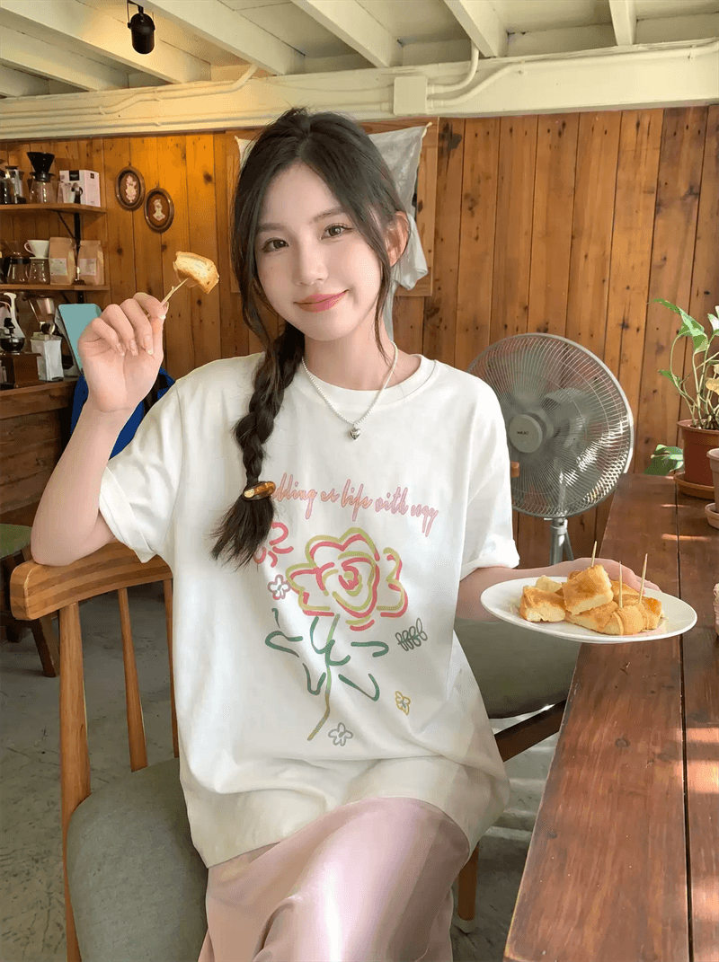 2026 한국 새로운 캐주얼 이후 패키지 칼라 여름 드레스 한 부서 반팔 티셔츠 여성 한국 스타일 루즈핏 빅 사이즈 프린트 이미지 3