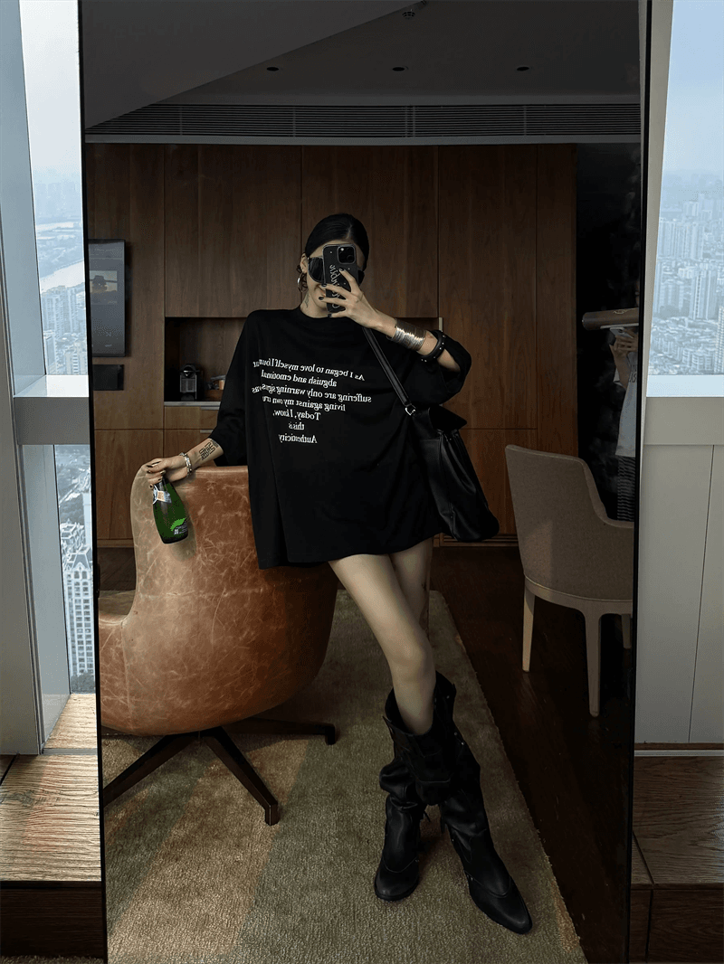 경관 그림 21 순면 210 그램 이후 패키지 칼라 여름 드레스 한 부서 반팔 티셔츠 여성 한국 스타일 루즈핏 빅 사이즈 프린트 상세 이미지 6