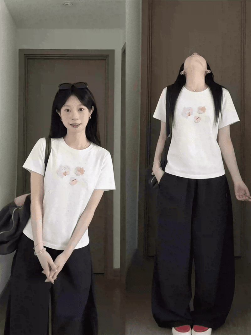 2026 한국 새로운 순면 220 그램 92 면 8 암모니아 Lun 긍정적 인 어깨 반팔 티셔츠 여성 프린트
