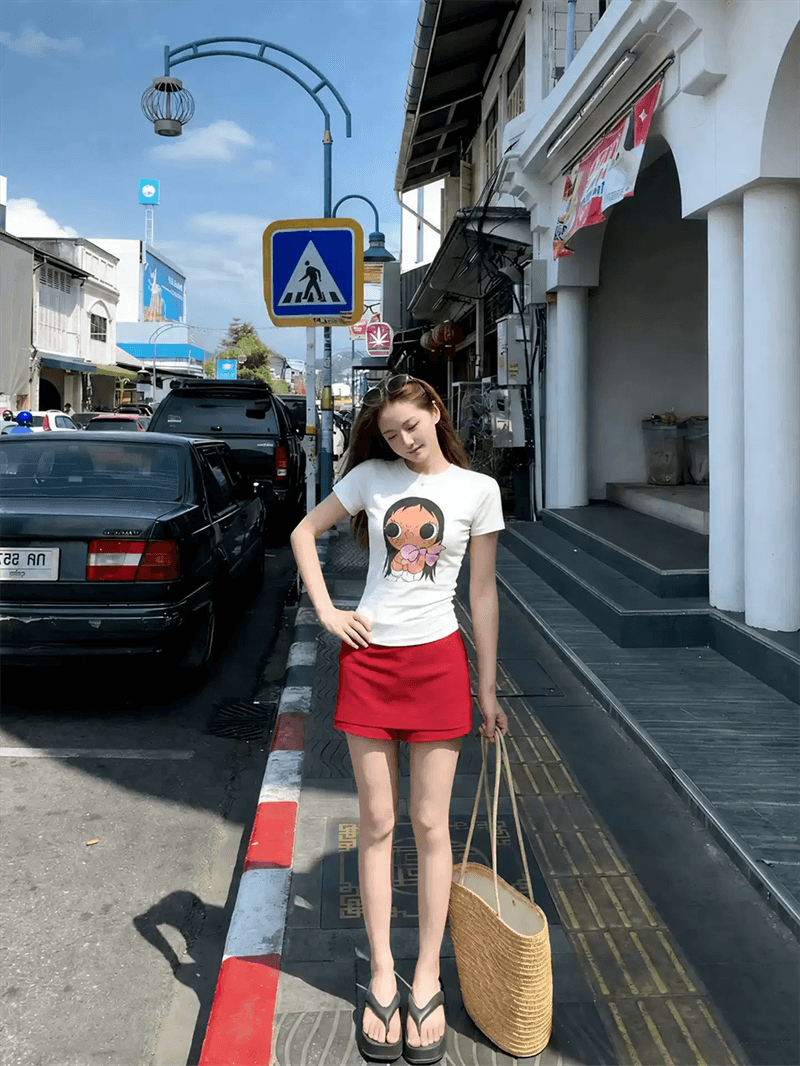 2026 한국 새로운 순면 220 그램 92 면 8 암모니아 Lun 긍정적 인 어깨 반팔 티셔츠 여성 프린트 이미지 4
