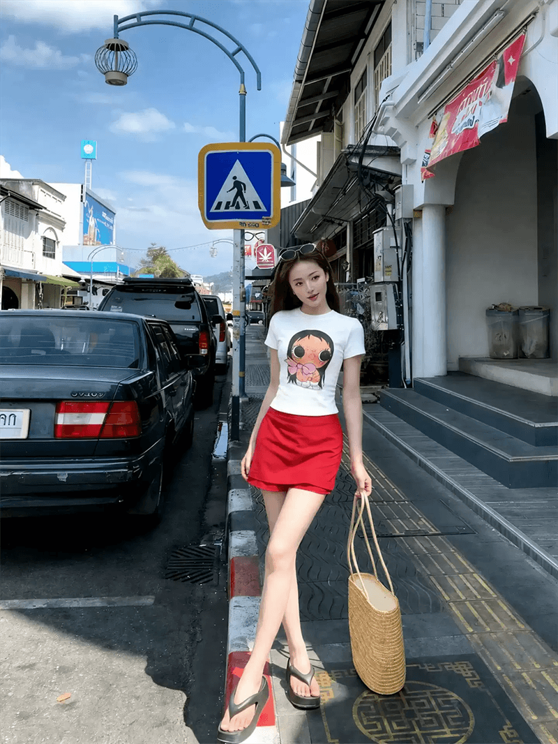 2026 한국 새로운 순면 220 그램 92 면 8 암모니아 Lun 긍정적 인 어깨 반팔 티셔츠 여성 프린트 이미지 3