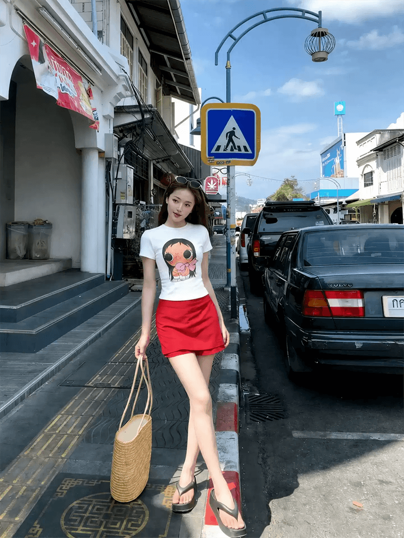 2026 한국 새로운 순면 220 그램 92 면 8 암모니아 Lun 긍정적 인 어깨 반팔 티셔츠 여성 프린트 상세 이미지 2