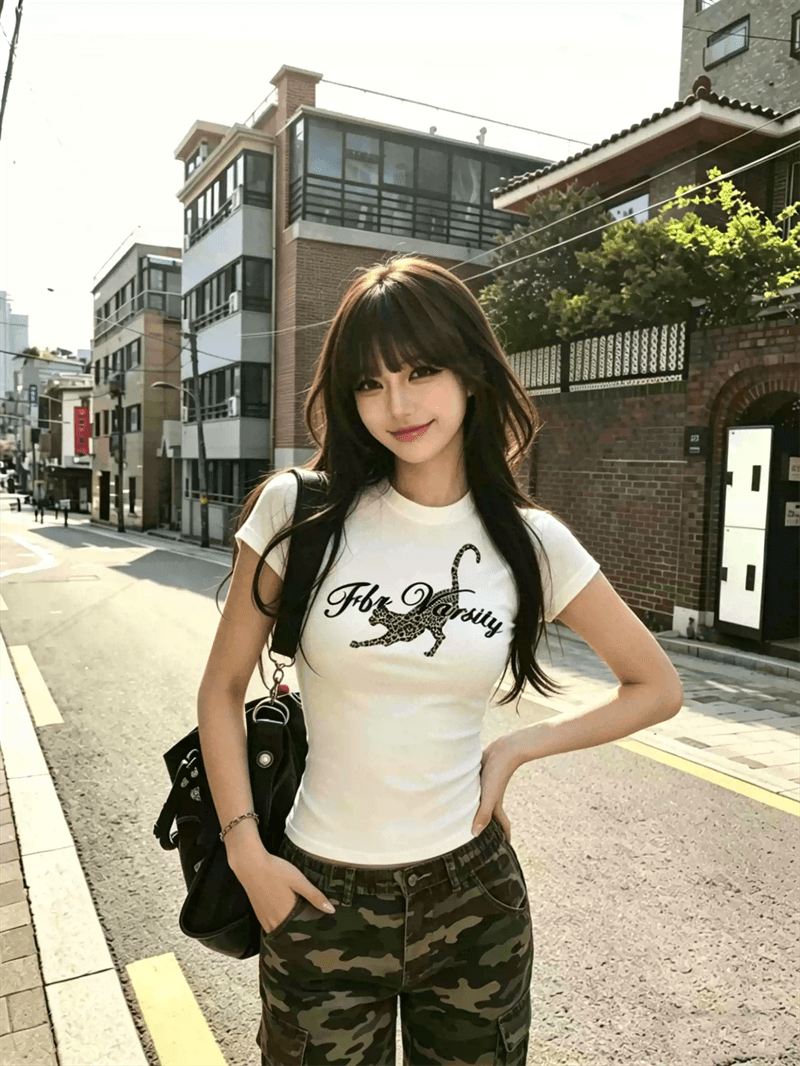 2026 한국 새로운 순면 220 그램 92 면 8 암모니아 Lun 긍정적 인 어깨 반팔 티셔츠 여성 프린트 이미지 4