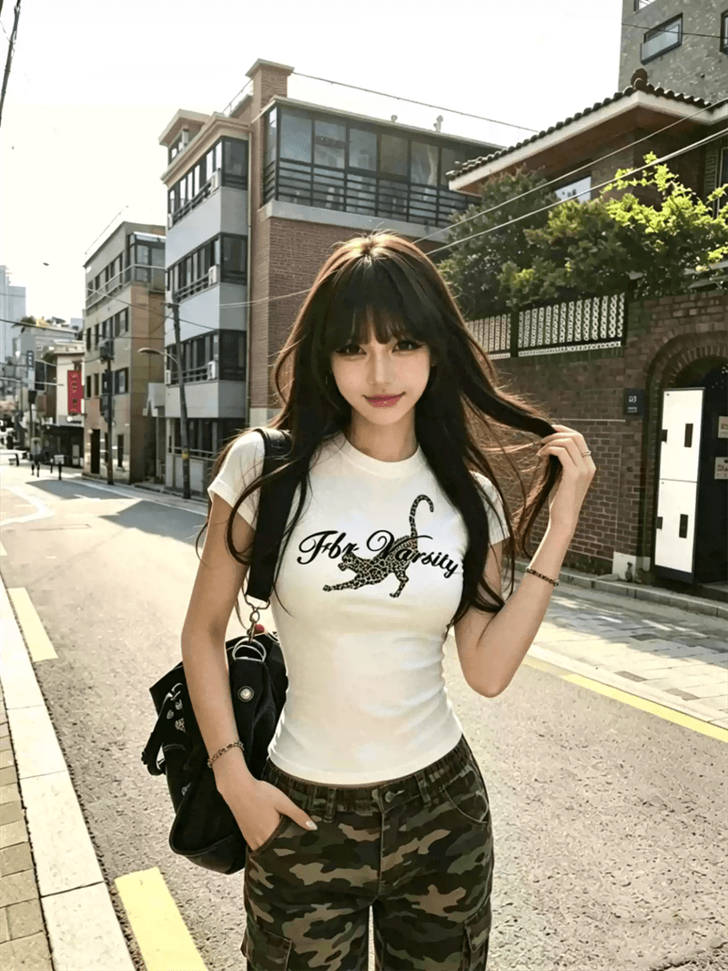 2026 한국 새로운 순면 220 그램 92 면 8 암모니아 Lun 긍정적 인 어깨 반팔 티셔츠 여성 프린트 상세 이미지 3