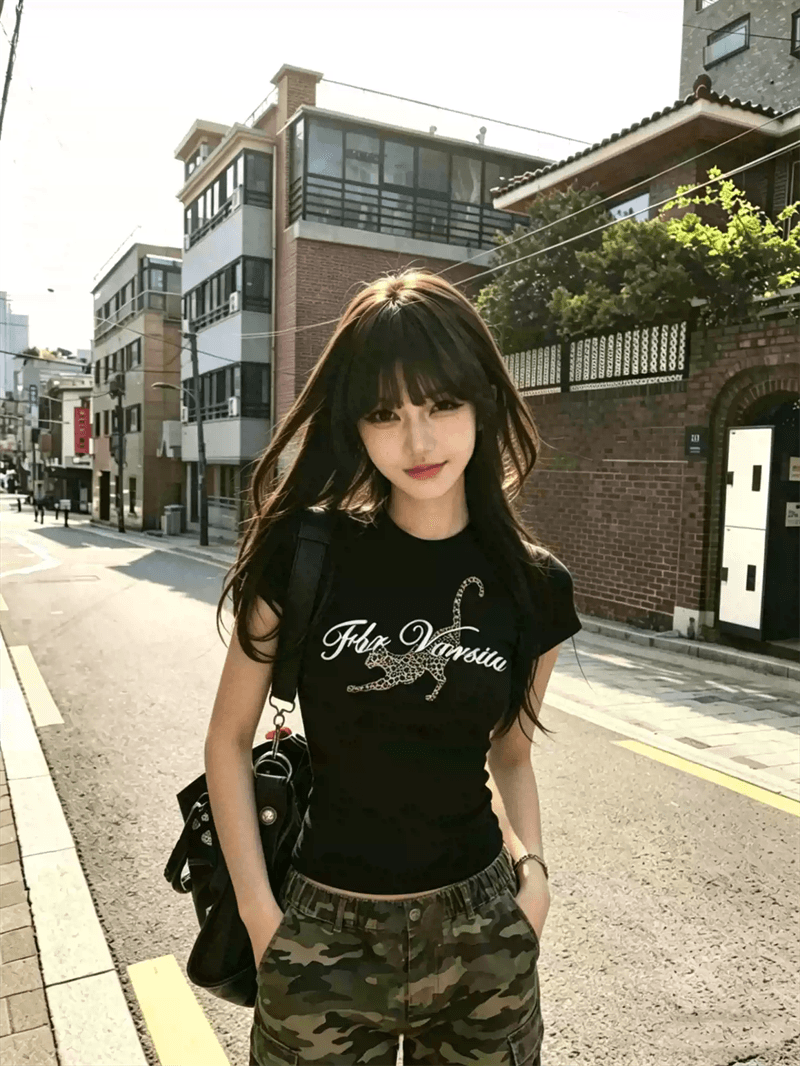 2026 한국 새로운 순면 220 그램 92 면 8 암모니아 Lun 긍정적 인 어깨 반팔 티셔츠 여성 프린트 상세 이미지 6
