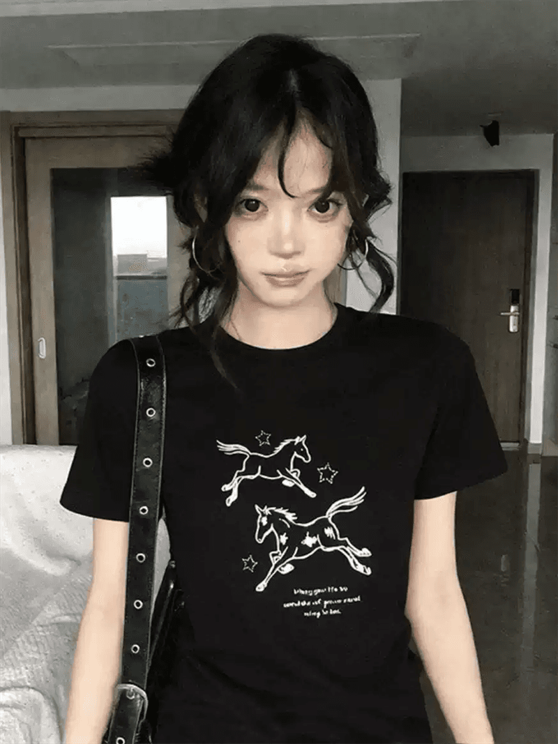 경관 그림 정가 40 순면 220 그램 92 면 8 암모니아 Lun 긍정적 인 어깨 반팔 티셔츠 여성 프린트 상세 이미지 5