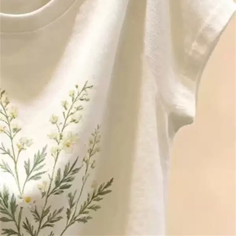 경관 그림 40 순면 220 그램 92 면 8 암모니아 Lun 긍정적 인 어깨 반팔 티셔츠 여성 프린트 이미지 5
