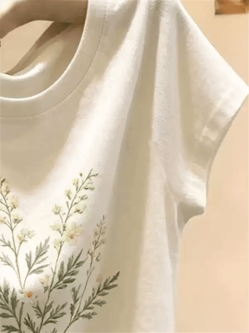 경관 그림 40 순면 220 그램 92 면 8 암모니아 Lun 긍정적 인 어깨 반팔 티셔츠 여성 프린트 상세 이미지 6