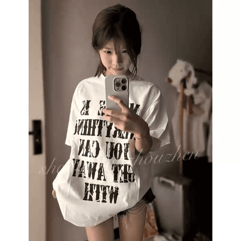 경관 그림 21 순면 210 그램 이후 패키지 칼라 여름 드레스 한 부서 반팔 티셔츠 여성 한국 스타일 루즈핏 빅 사이즈 프린트 상세 이미지 3