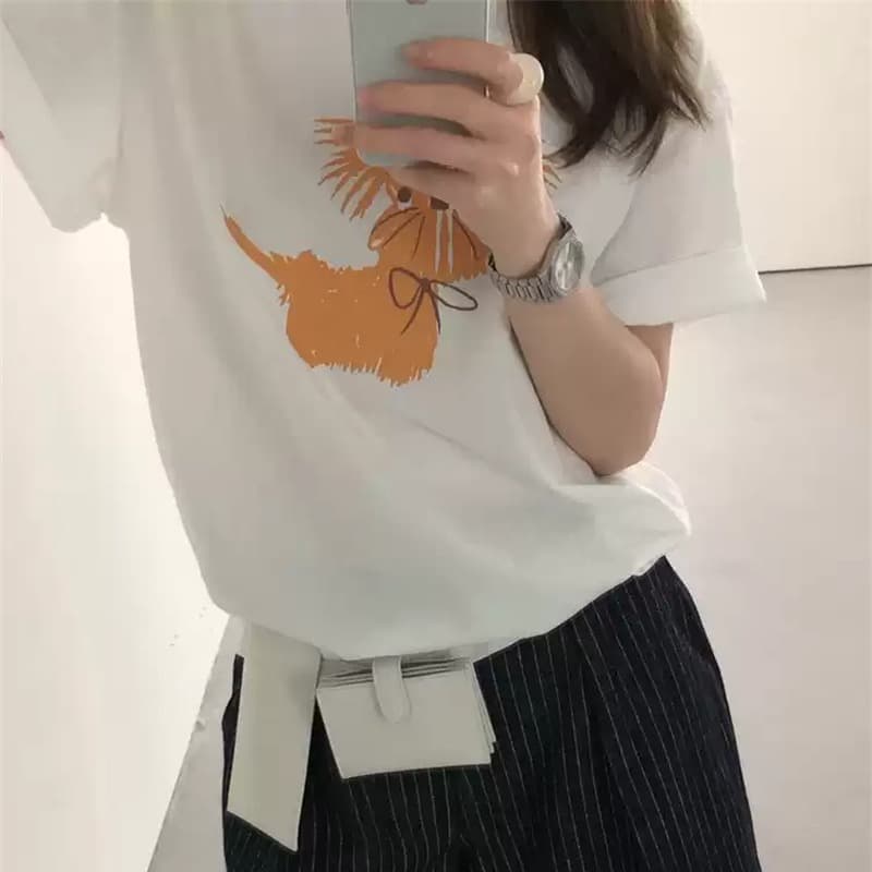 경관 그림 21 순면 210 그램 이후 패키지 칼라 여름 드레스 한 부서 반팔 티셔츠 여성 한국 스타일 루즈핏 빅 사이즈 프린트 이미지 5