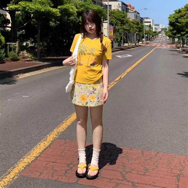 경관 그림 40 순면 220 그램 92 면 8 암모니아 Lun 긍정적 인 어깨 반팔 티셔츠 여성 프린트 이미지 5