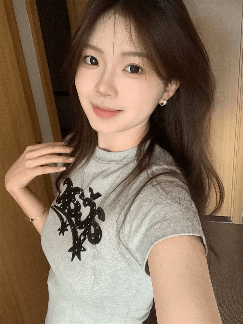 경관 그림 정가 40 순면 220 그램 92 면 8 암모니아 Lun 긍정적 인 어깨 반팔 티셔츠 여성 프린트 상세 이미지 2