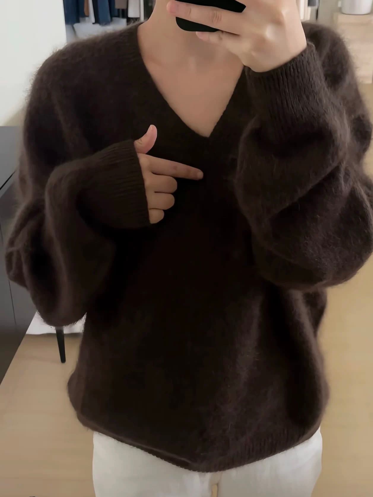 chao 수준 추천 아름다움 라드. 레트로 커피 색상 모방 밍크 플리스 스웨터 여자 겨울 부드러운 찹쌀 느긋한 바람 니트 스웨터 이미지 4