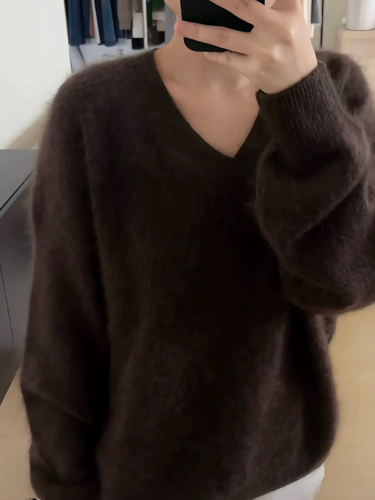 chao 수준 추천 아름다움 라드. 레트로 커피 색상 모방 밍크 플리스 스웨터 여자 겨울 부드러운 찹쌀 느긋한 바람 니트 스웨터 상세 이미지 5